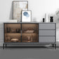 Contemporary Stone Top Sideboard 3 Drawers 2 Doors Sideboard for Living Room Grey Tempered Glass Clearhalo 'buffet_sideboard' 'Buffets & Sideboards' 'furn' 'furn_buffet_sideboard' 'Furniture' 'Kitchen & Dining Furniture' 6139506