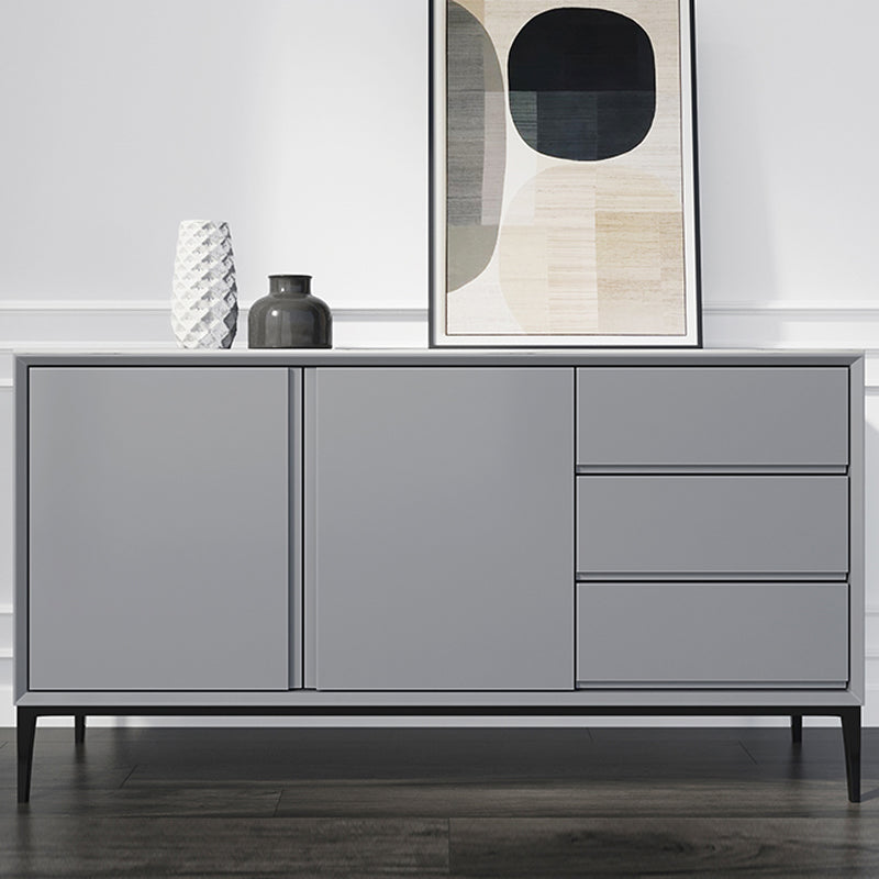 Contemporary Stone Top Sideboard 3 Drawers 2 Doors Sideboard for Living Room Grey Wood Clearhalo 'buffet_sideboard' 'Buffets & Sideboards' 'furn' 'furn_buffet_sideboard' 'Furniture' 'Kitchen & Dining Furniture' 6139507