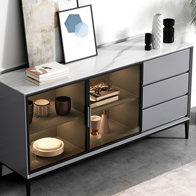 Contemporary Stone Top Sideboard 3 Drawers 2 Doors Sideboard for Living Room Clearhalo 'buffet_sideboard' 'Buffets & Sideboards' 'furn' 'furn_buffet_sideboard' 'Furniture' 'Kitchen & Dining Furniture' 6139508
