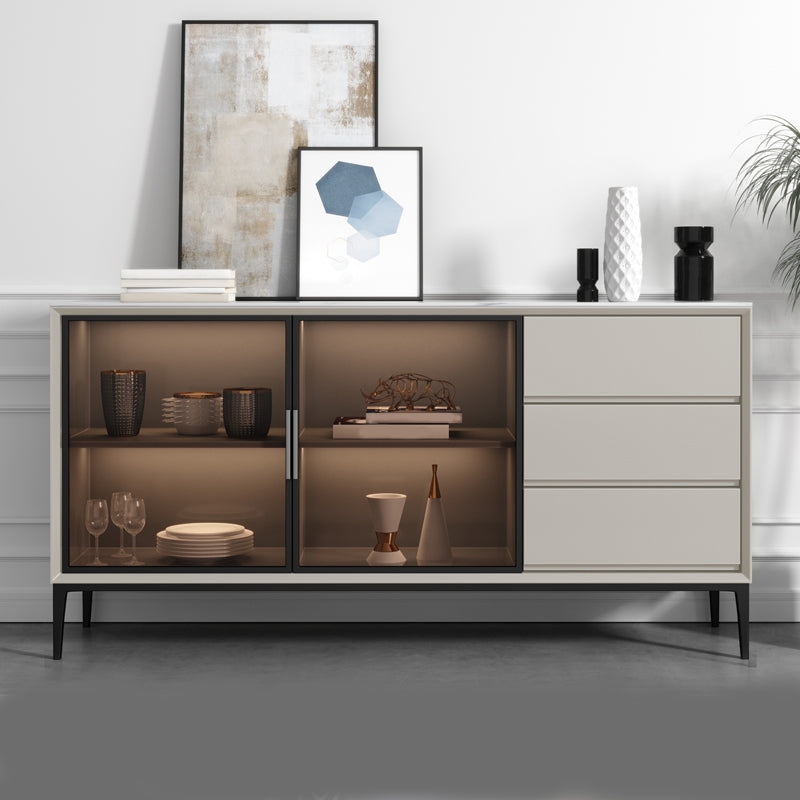 Contemporary Stone Top Sideboard 3 Drawers 2 Doors Sideboard for Living Room Apricot Tempered Glass Clearhalo 'buffet_sideboard' 'Buffets & Sideboards' 'furn' 'furn_buffet_sideboard' 'Furniture' 'Kitchen & Dining Furniture' 6139509