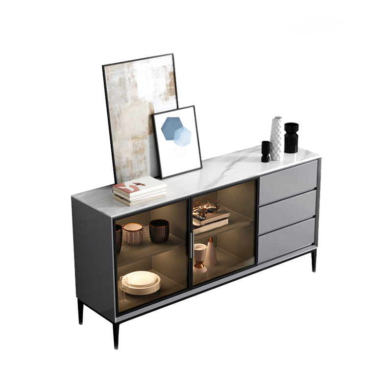 Contemporary Stone Top Sideboard 3 Drawers 2 Doors Sideboard for Living Room Clearhalo 'buffet_sideboard' 'Buffets & Sideboards' 'furn' 'furn_buffet_sideboard' 'Furniture' 'Kitchen & Dining Furniture' 6139513