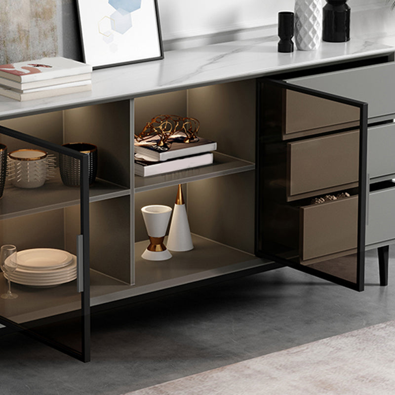 Contemporary Stone Top Sideboard 3 Drawers 2 Doors Sideboard for Living Room Clearhalo 'buffet_sideboard' 'Buffets & Sideboards' 'furn' 'furn_buffet_sideboard' 'Furniture' 'Kitchen & Dining Furniture' 6139516