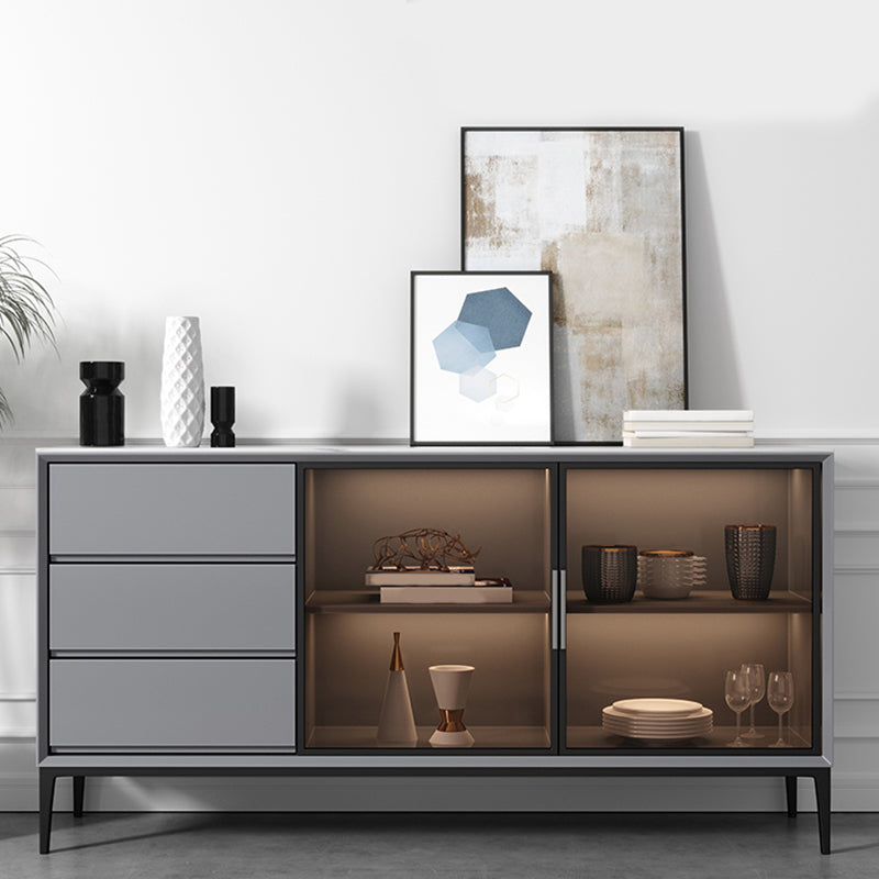 Contemporary Stone Top Sideboard 3 Drawers 2 Doors Sideboard for Living Room Clearhalo 'buffet_sideboard' 'Buffets & Sideboards' 'furn' 'furn_buffet_sideboard' 'Furniture' 'Kitchen & Dining Furniture' 6139519
