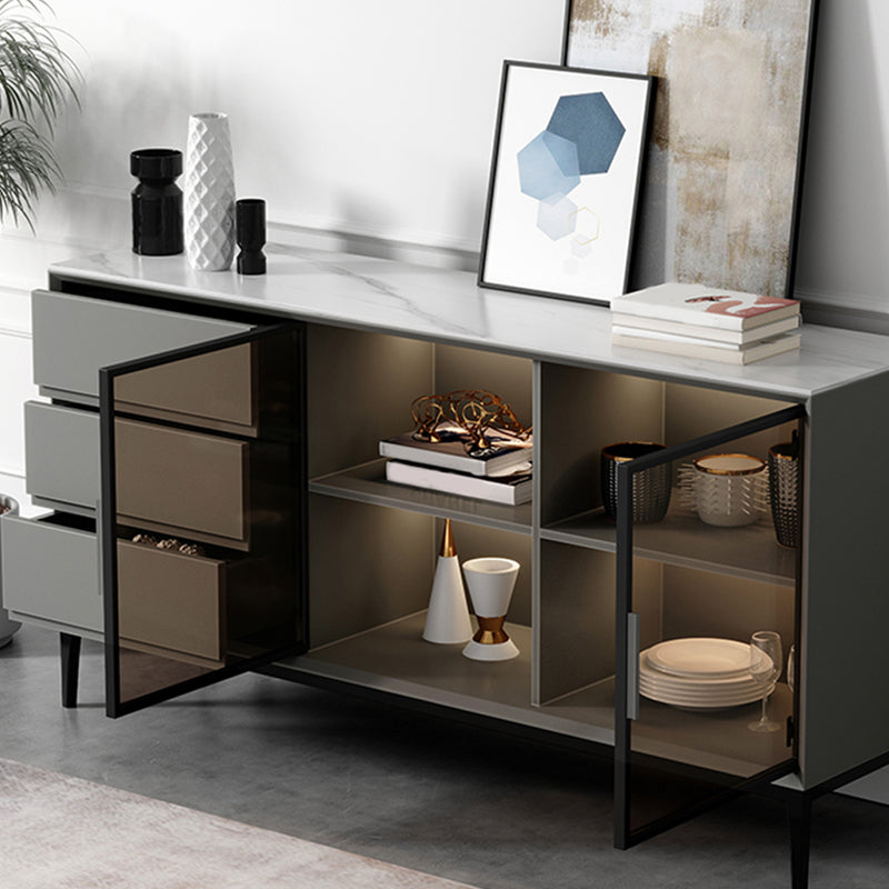 Contemporary Stone Top Sideboard 3 Drawers 2 Doors Sideboard for Living Room Clearhalo 'buffet_sideboard' 'Buffets & Sideboards' 'furn' 'furn_buffet_sideboard' 'Furniture' 'Kitchen & Dining Furniture' 6139520