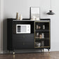 Zwarte open opbergserver Glam Wood Dining Server met 2 lades
