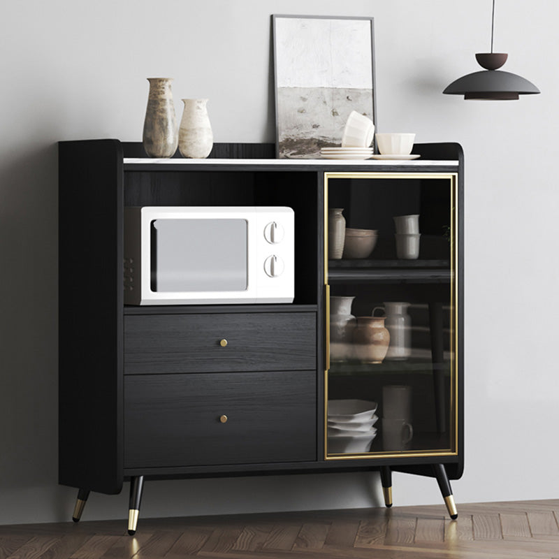 Zwarte open opbergserver Glam Wood Dining Server met 2 lades