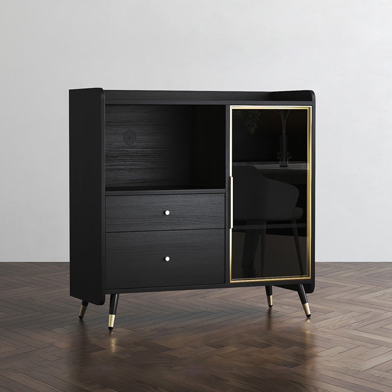 Zwarte open opbergserver Glam Wood Dining Server met 2 lades