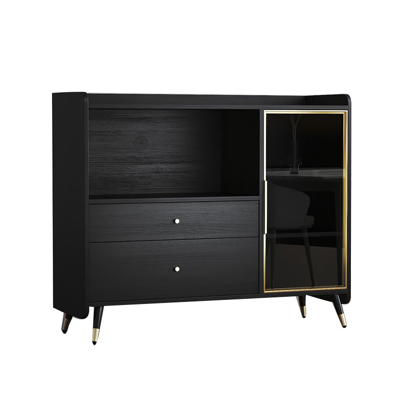 Zwarte open opbergserver Glam Wood Dining Server met 2 lades