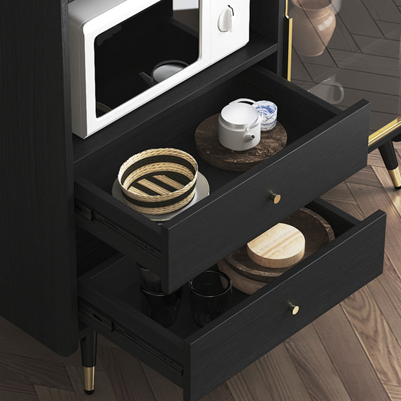 Zwarte open opbergserver Glam Wood Dining Server met 2 lades
