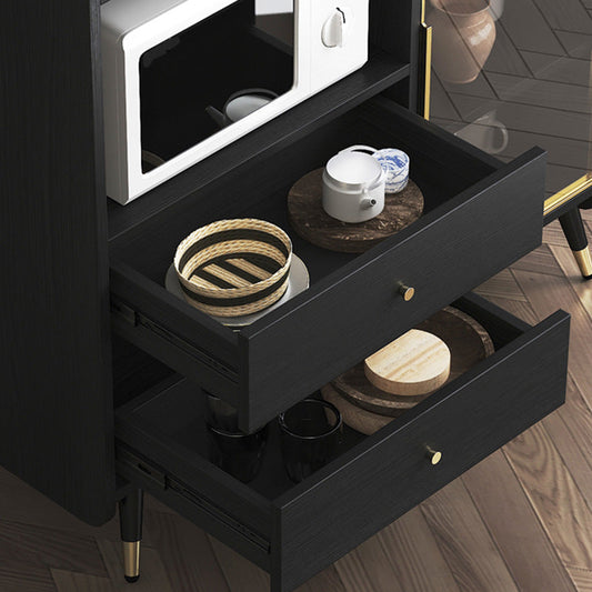 Black Open Storage Server Glam Wood Dining Server con 2-Drawer