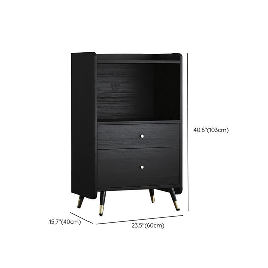 Black Open Storage Server Glam Wood Dining Server con 2-Drawer