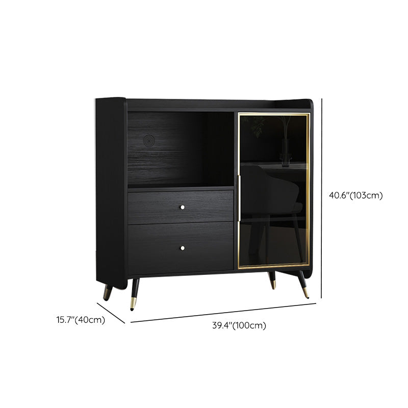 Zwarte open opbergserver Glam Wood Dining Server met 2 lades