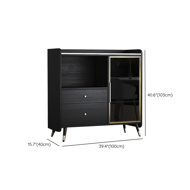 Zwarte open opbergserver Glam Wood Dining Server met 2 lades