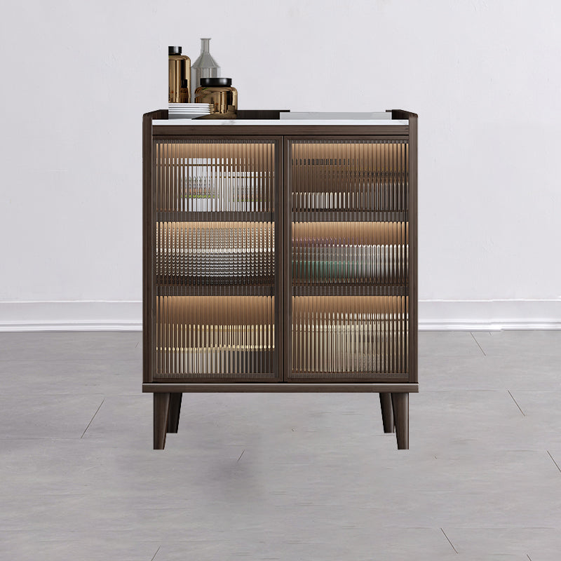 Sideboard di vetro contemporanea in pietra e sideboard in legno in noce e bianco