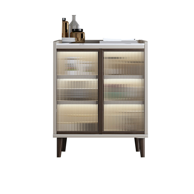 Sideboard di vetro contemporanea in pietra e sideboard in legno in noce e bianco