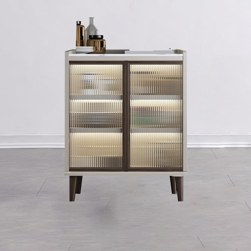 Sideboard di vetro contemporanea in pietra e sideboard in legno in noce e bianco