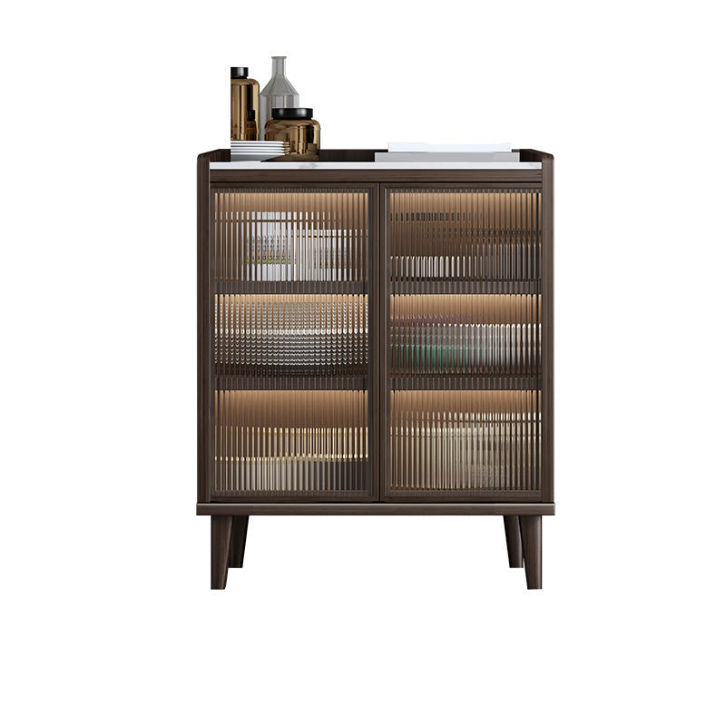 Sideboard di vetro contemporanea in pietra e sideboard in legno in noce e bianco