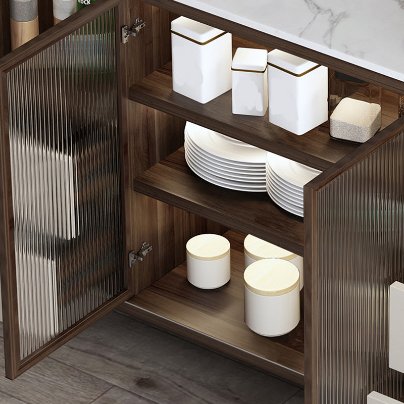 Sideboard di vetro contemporanea in pietra e sideboard in legno in noce e bianco