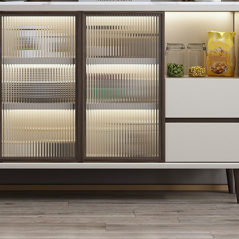 Sideboard di vetro contemporanea in pietra e sideboard in legno in noce e bianco