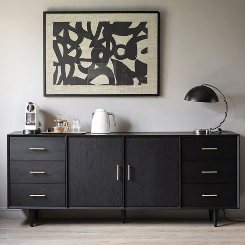 Tavolo da buffet Glam in legno massello nero Tavolo da buffet Glam con 6 cassetti e 2 ante