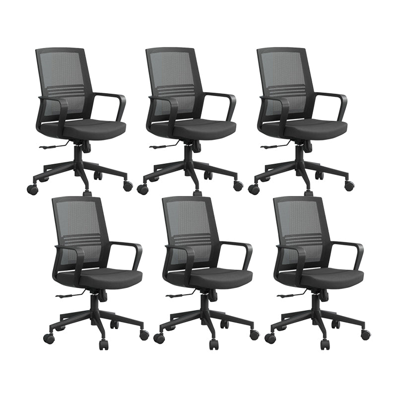 Black Contemporary Office Chair Breathable Air Grid Upholstered Desk Chair Black 6 Piece Set Casters Included Clearhalo 'furn' 'furn_office_chair' 'Furniture' 'Office Chairs' 'Office Furniture' 'office_chair' 6140013