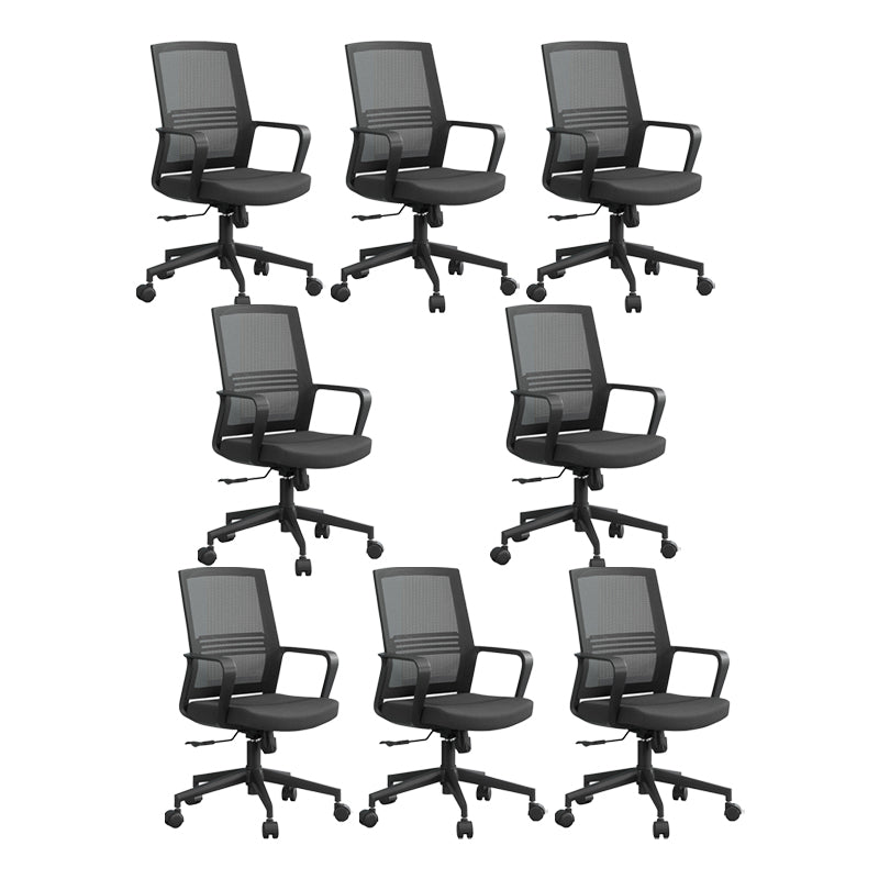Black Contemporary Office Chair Breathable Air Grid Upholstered Desk Chair Black 8 Piece Set Casters Included Clearhalo 'furn' 'furn_office_chair' 'Furniture' 'Office Chairs' 'Office Furniture' 'office_chair' 6140014
