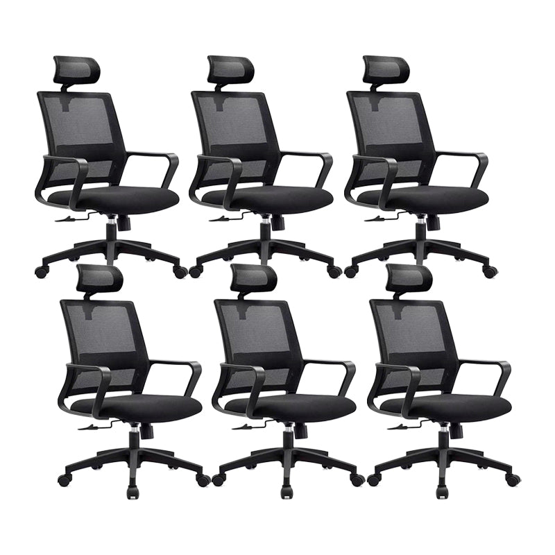 Black Contemporary Office Chair Breathable Air Grid Upholstered Desk Chair Matte Black 6 Piece Set Casters Included Clearhalo 'furn' 'furn_office_chair' 'Furniture' 'Office Chairs' 'Office Furniture' 'office_chair' 6140020