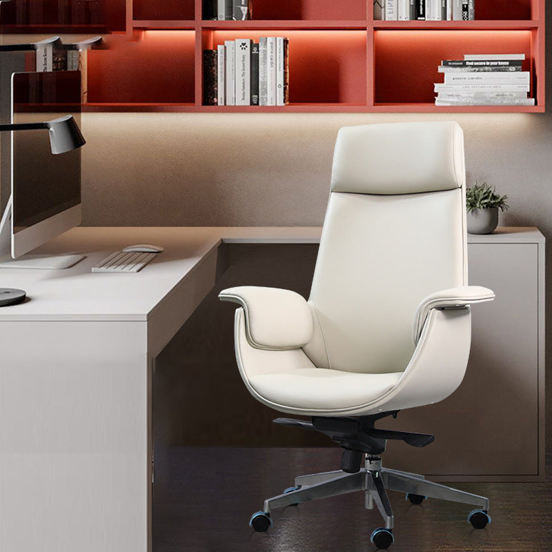 Modern Arms Included Chair High-Back Leather Desk Chair with Wheels Grey 1 Piece Clearhalo 'furn' 'furn_office_chair' 'Furniture' 'Office Chairs' 'Office Furniture' 'office_chair' 6140031