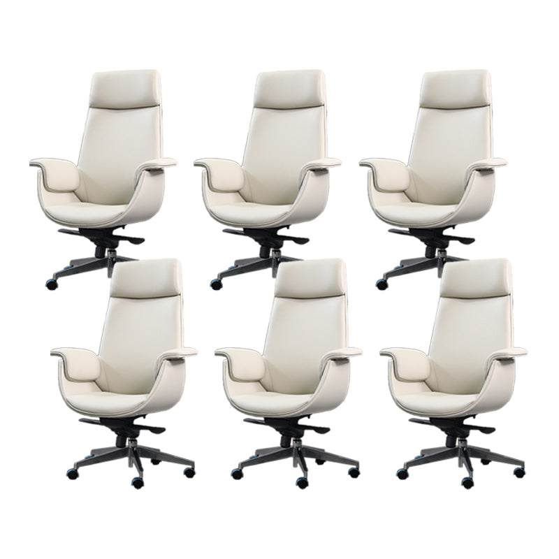Modern Arms Included Chair High-Back Leather Desk Chair with Wheels Grey 6 Piece Set Clearhalo 'furn' 'furn_office_chair' 'Furniture' 'Office Chairs' 'Office Furniture' 'office_chair' 6140035