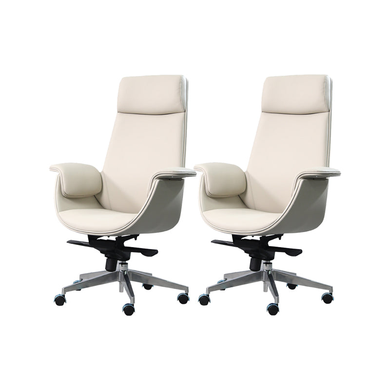 Modern Arms Included Chair High-Back Leather Desk Chair with Wheels Beige 2 Piece Set Clearhalo 'furn' 'furn_office_chair' 'Furniture' 'Office Chairs' 'Office Furniture' 'office_chair' 6140039