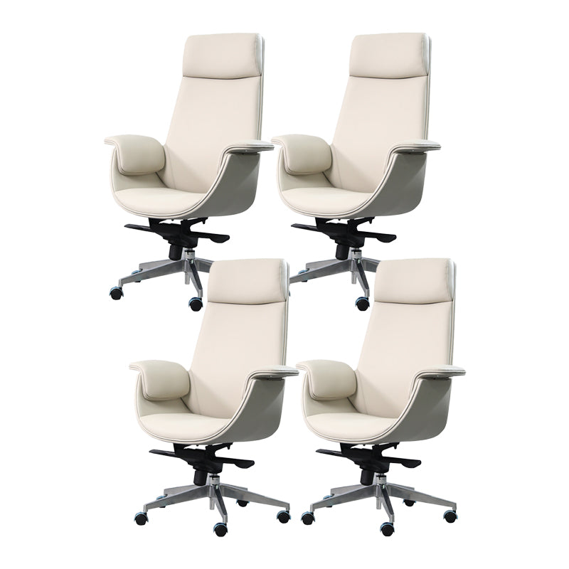 Modern Arms Included Chair High-Back Leather Desk Chair with Wheels Beige 4 Piece Set Clearhalo 'furn' 'furn_office_chair' 'Furniture' 'Office Chairs' 'Office Furniture' 'office_chair' 6140041