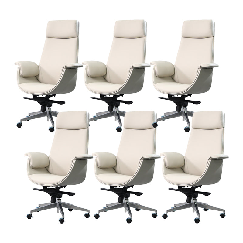 Modern Arms Included Chair High-Back Leather Desk Chair with Wheels Beige 6 Piece Set Clearhalo 'furn' 'furn_office_chair' 'Furniture' 'Office Chairs' 'Office Furniture' 'office_chair' 6140044