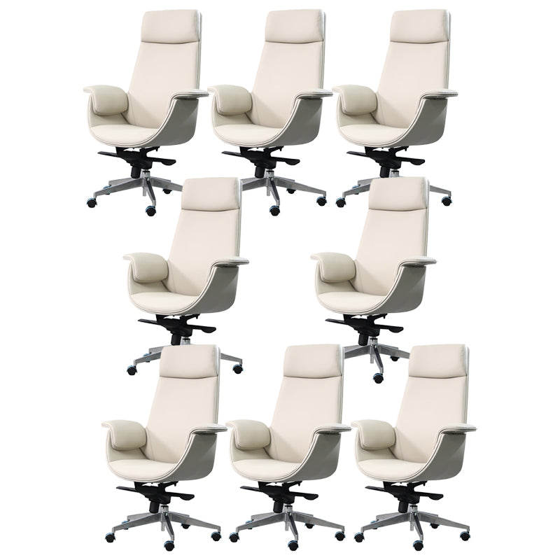 Modern Arms Included Chair High-Back Leather Desk Chair with Wheels Beige 8 Piece Set Clearhalo 'furn' 'furn_office_chair' 'Furniture' 'Office Chairs' 'Office Furniture' 'office_chair' 6140045