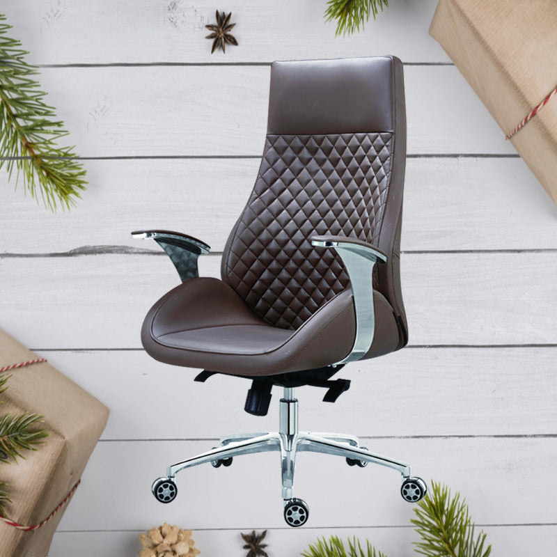 Fixed Arms Swivel Office Chair Faux Leather and Chrome Frame Managers Chair Clearhalo 'furn' 'furn_office_chair' 'Furniture' 'Office Chairs' 'Office Furniture' 'office_chair' 6140066
