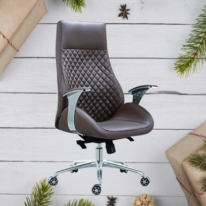 Fixed Arms Swivel Office Chair Faux Leather and Chrome Frame Managers Chair Brown 1 Piece Clearhalo 'furn' 'furn_office_chair' 'Furniture' 'Office Chairs' 'Office Furniture' 'office_chair' 6140067