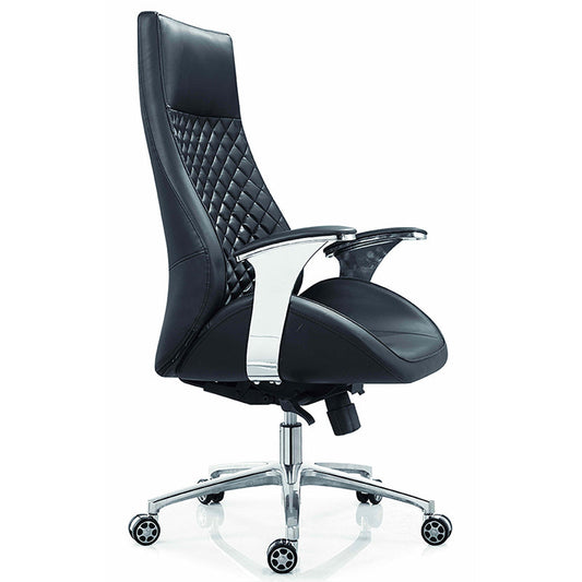 Fixed Arms Swivel Office Chair Faux Leather and Chrome Frame Managers Chair Clearhalo 'furn' 'furn_office_chair' 'Furniture' 'Office Chairs' 'Office Furniture' 'office_chair' 6140069