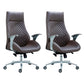 Fixed Arms Swivel Office Chair Faux Leather and Chrome Frame Managers Chair Brown 2 Piece Set Clearhalo 'furn' 'furn_office_chair' 'Furniture' 'Office Chairs' 'Office Furniture' 'office_chair' 6140070