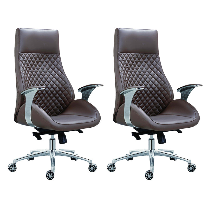 Fixed Arms Swivel Office Chair Faux Leather and Chrome Frame Managers Chair Brown 2 Piece Set Clearhalo 'furn' 'furn_office_chair' 'Furniture' 'Office Chairs' 'Office Furniture' 'office_chair' 6140070