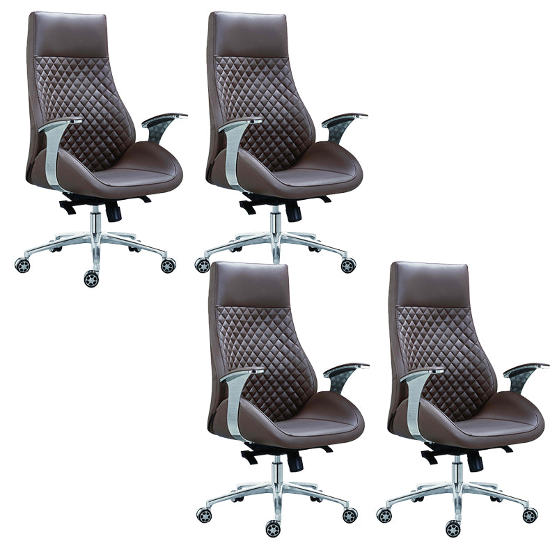 Fixed Arms Swivel Office Chair Faux Leather and Chrome Frame Managers Chair Brown 4 Piece Set Clearhalo 'furn' 'furn_office_chair' 'Furniture' 'Office Chairs' 'Office Furniture' 'office_chair' 6140075