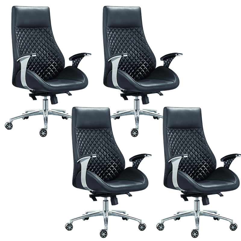 Fixed Arms Swivel Office Chair Faux Leather and Chrome Frame Managers Chair Black 4 Piece Set Clearhalo 'furn' 'furn_office_chair' 'Furniture' 'Office Chairs' 'Office Furniture' 'office_chair' 6140076