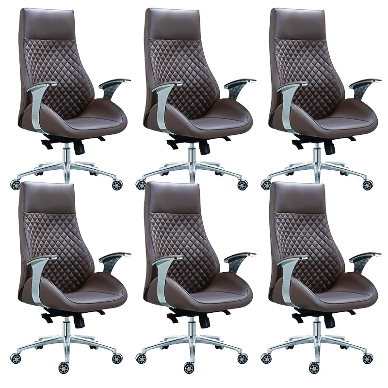 Fixed Arms Swivel Office Chair Faux Leather and Chrome Frame Managers Chair Brown 6 Piece Set Clearhalo 'furn' 'furn_office_chair' 'Furniture' 'Office Chairs' 'Office Furniture' 'office_chair' 6140078
