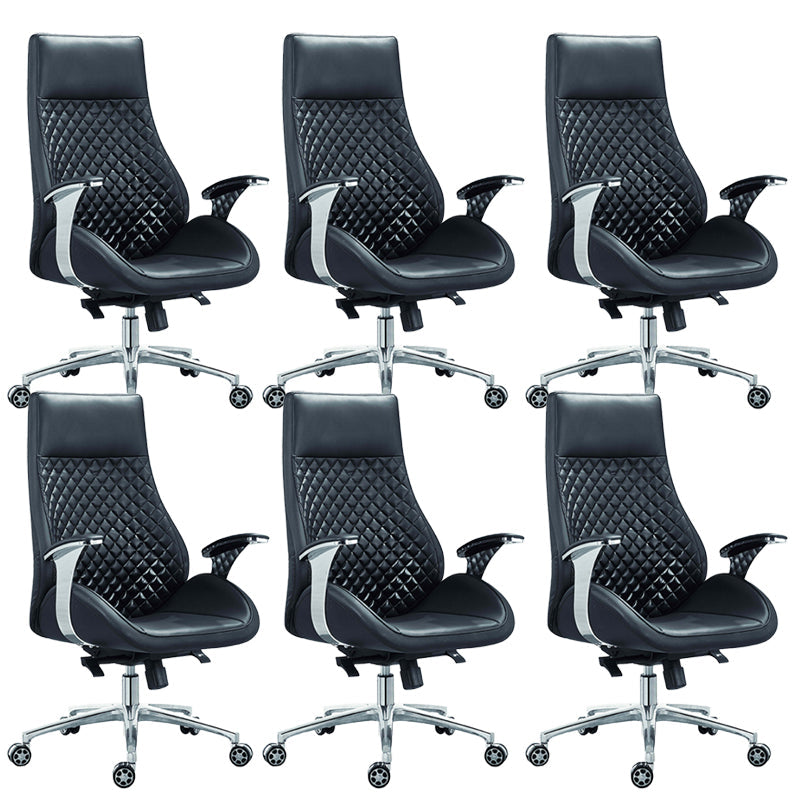 Fixed Arms Swivel Office Chair Faux Leather and Chrome Frame Managers Chair Black 6 Piece Set Clearhalo 'furn' 'furn_office_chair' 'Furniture' 'Office Chairs' 'Office Furniture' 'office_chair' 6140080