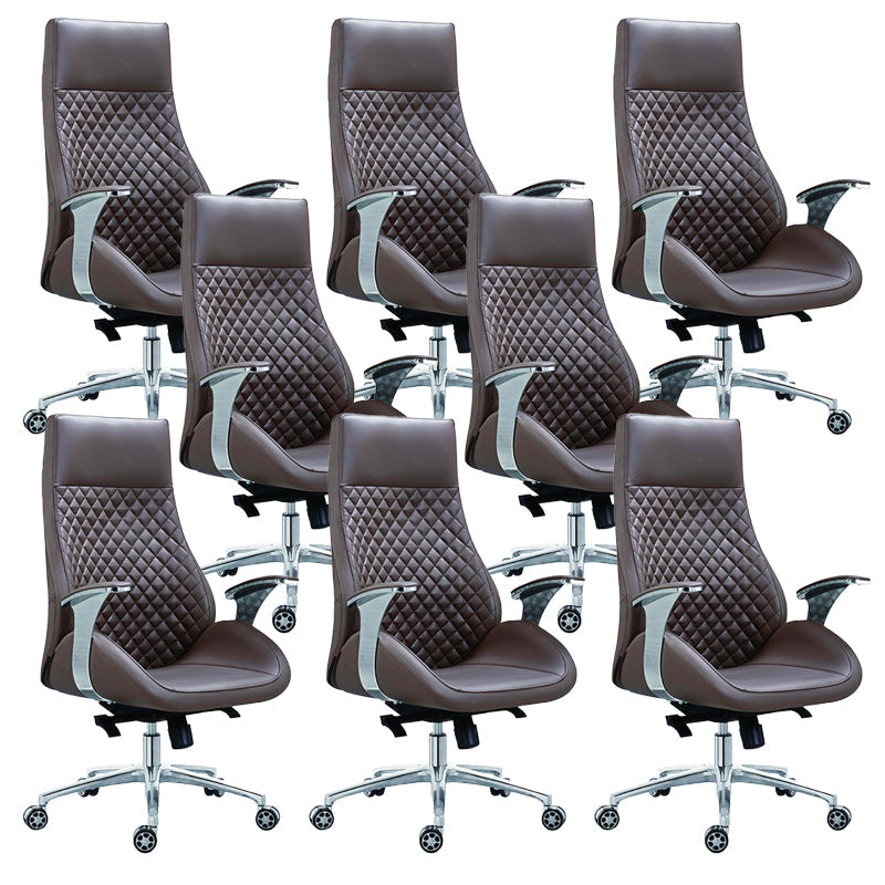 Fixed Arms Swivel Office Chair Faux Leather and Chrome Frame Managers Chair Brown 8 Piece Set Clearhalo 'furn' 'furn_office_chair' 'Furniture' 'Office Chairs' 'Office Furniture' 'office_chair' 6140082