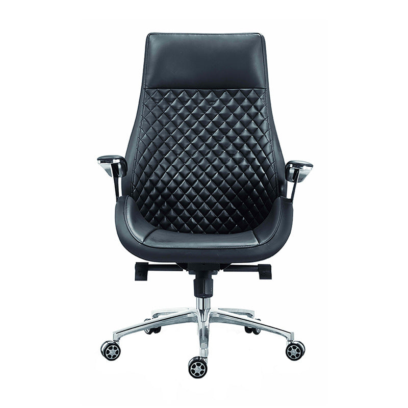 Fixed Arms Swivel Office Chair Faux Leather and Chrome Frame Managers Chair Clearhalo 'furn' 'furn_office_chair' 'Furniture' 'Office Chairs' 'Office Furniture' 'office_chair' 6140086