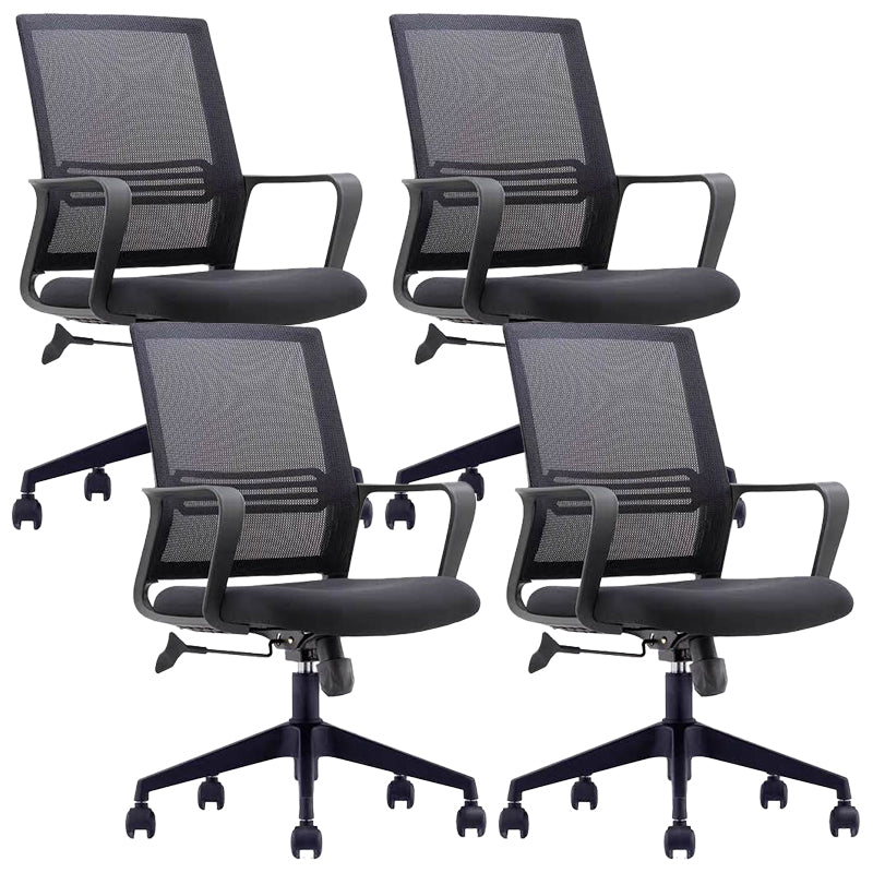 Contemporary Office Chair Mesh Computer Chair Ergonomic Mid Back Chair 4 Piece Set Casters Included Clearhalo 'furn' 'furn_office_chair' 'Furniture' 'Office Chairs' 'Office Furniture' 'office_chair' 6140091