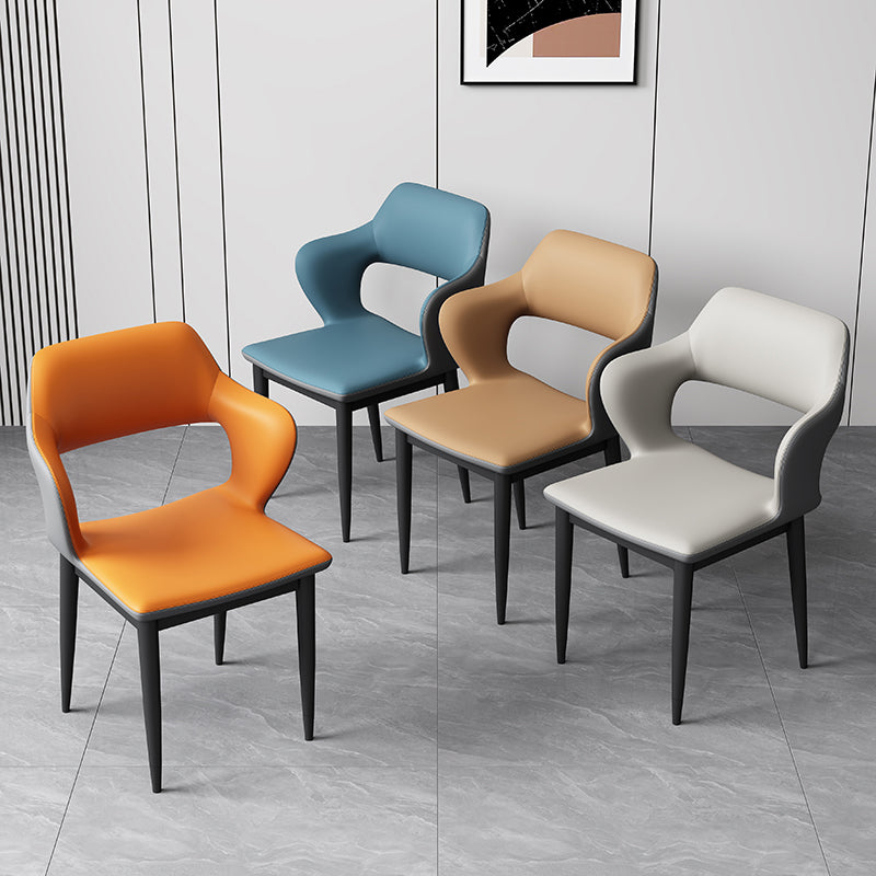 Sedia laterale aperta moderna in pelle imbottita sedia da pranzo senza braccio con base in metallo
