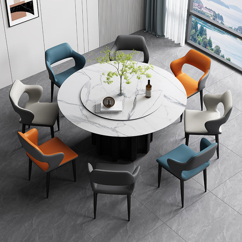 Sedia laterale aperta moderna in pelle imbottita sedia da pranzo senza braccio con base in metallo