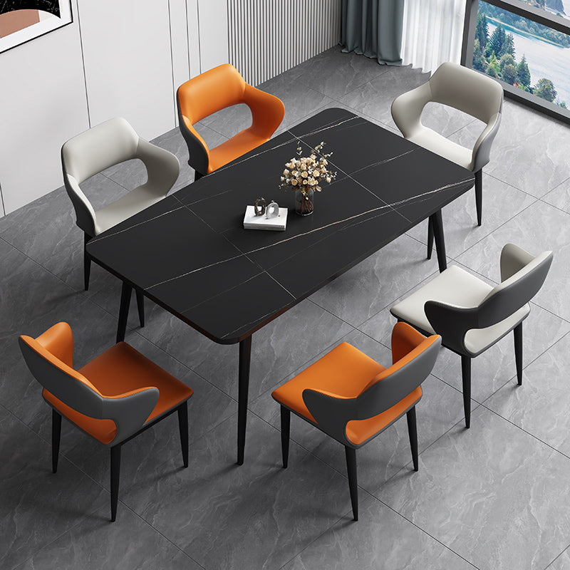 Sedia laterale aperta moderna in pelle imbottita sedia da pranzo senza braccio con base in metallo