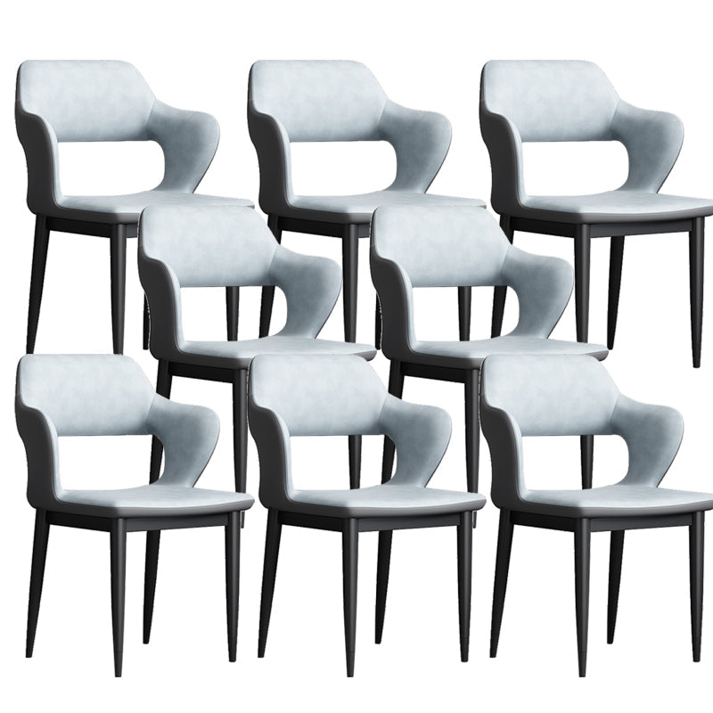 Sedia laterale aperta moderna in pelle imbottita sedia da pranzo senza braccio con base in metallo