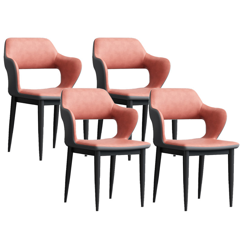 Sedia laterale aperta moderna in pelle imbottita sedia da pranzo senza braccio con base in metallo